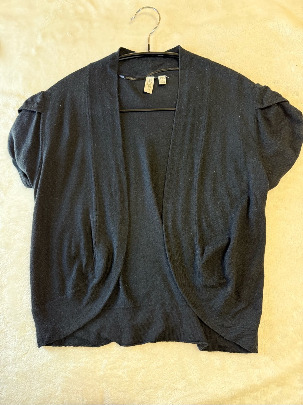 Black Women's Open-Front Short Sleeve Sweater Size PXS